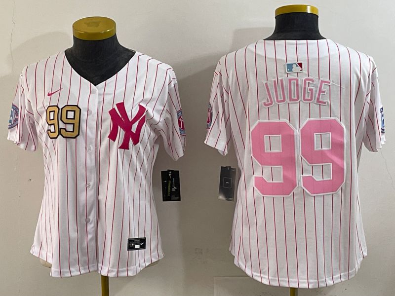Women 2025 New York Yankees #99 Judge White Stripe Joint Name Nike MLB Jersey style 6203